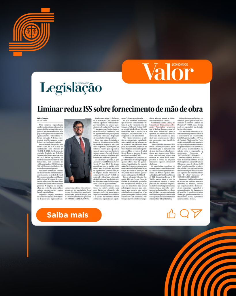 Liminar reduz ISS sobre fornecimento de mão de obra.